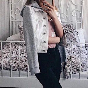 6IXTY8IGHT patchwork cropped jean jacket